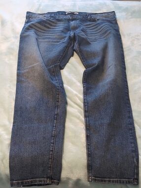 SMen's Straight Jeans  With Lighting Bolt On The Side-Deep Blue Denim